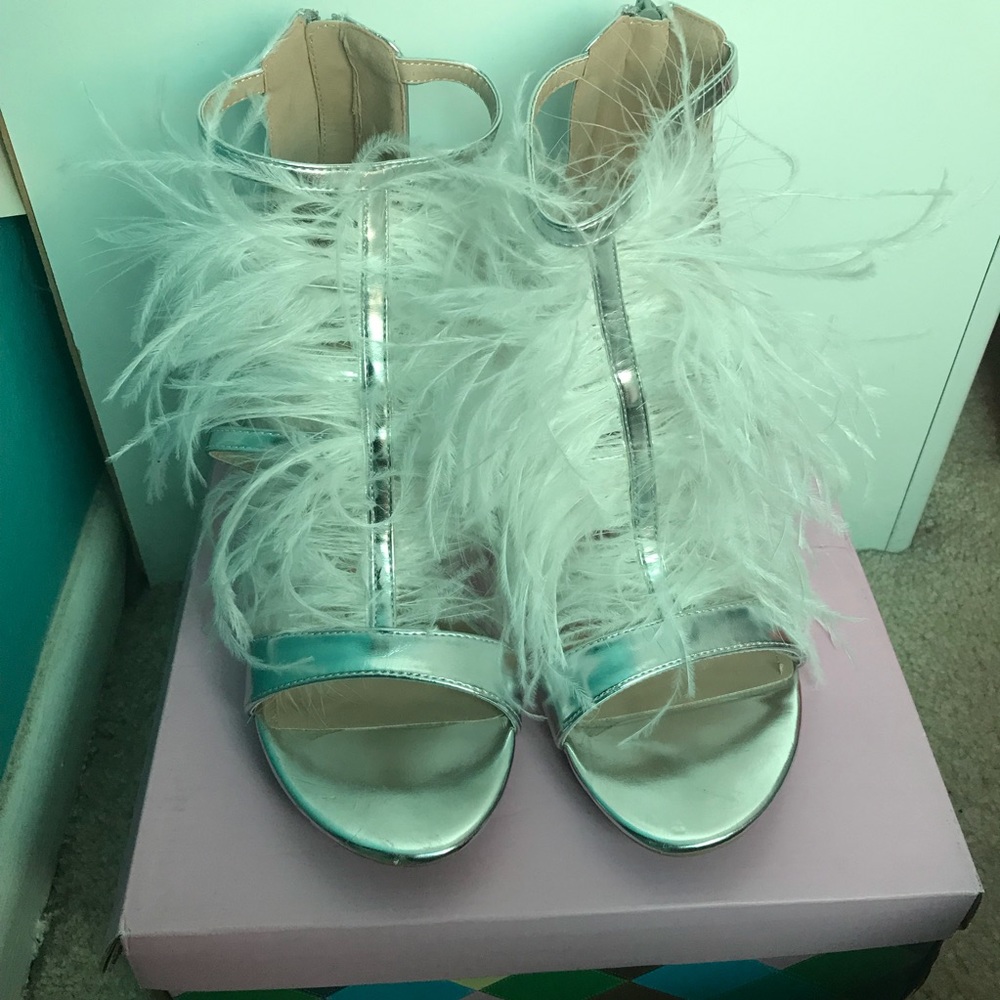 Silver Feather Heels